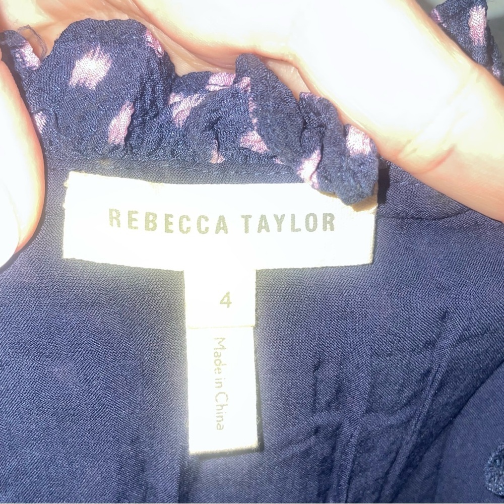 Rebecca Taylor Navy Blue and Pink Polka Dot Ikat Layered Tank Dress Size 4 - Picture 6 of 7